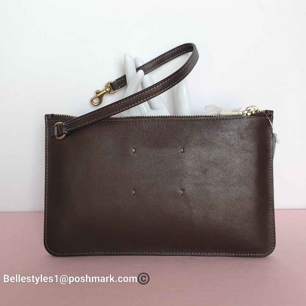 COACH Natural Grain Leather Top-Zip Pouch with Dog-clip Leash- Maple color⭐ - Picture 7 of 16
